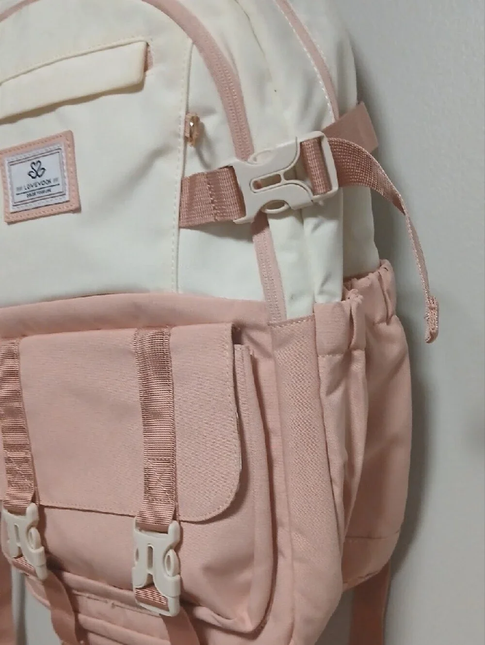 Two-Tone Cream and Light Pink Everyday Backpack